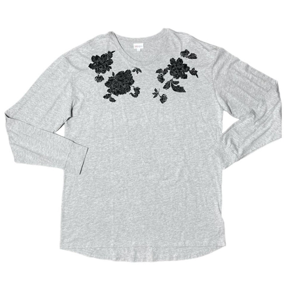 Xl LulaRoe Hudson Long Sleeve Shirt Unisex Black Floral On White Fit 18/20